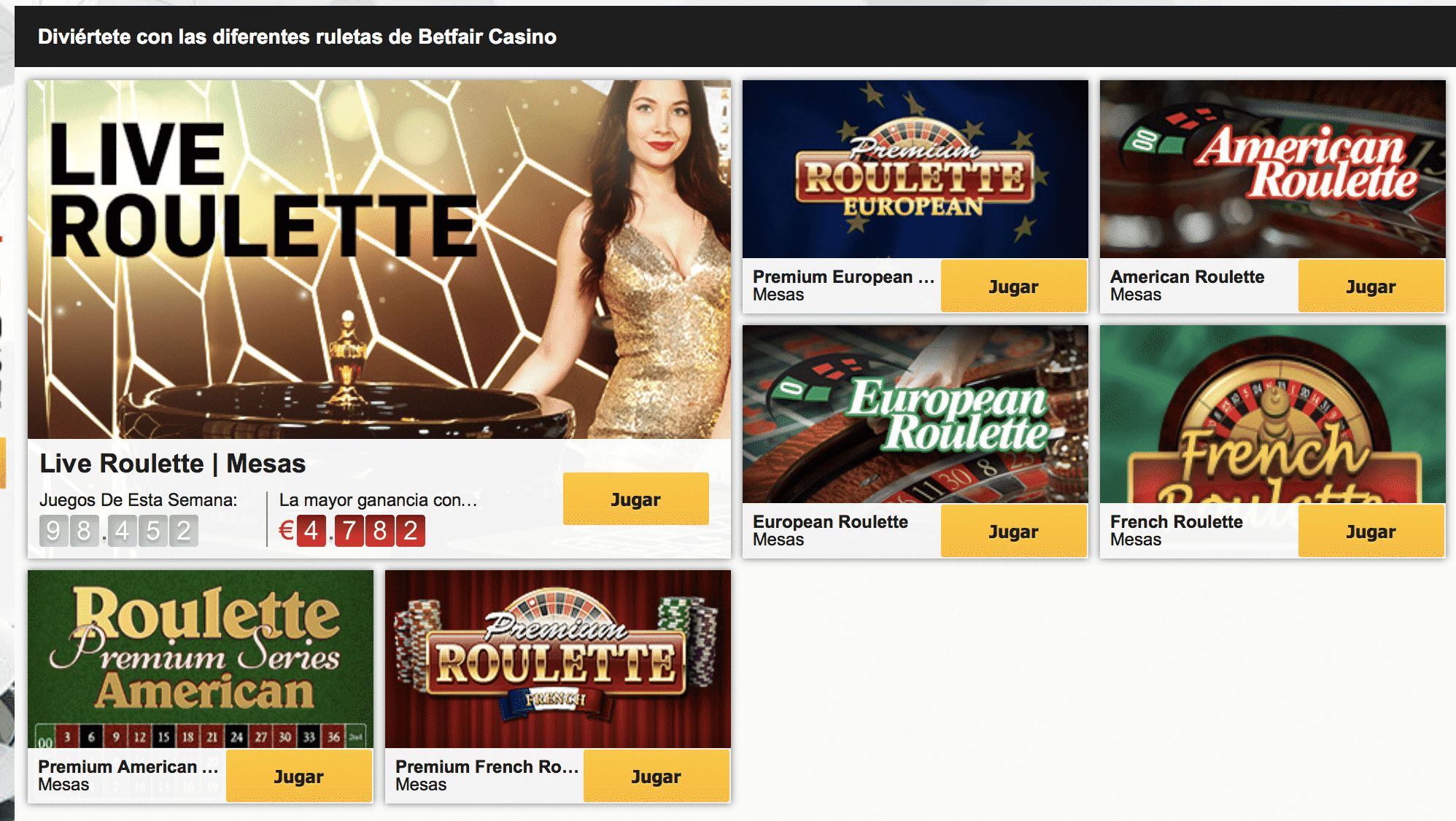 Betfair mesas
