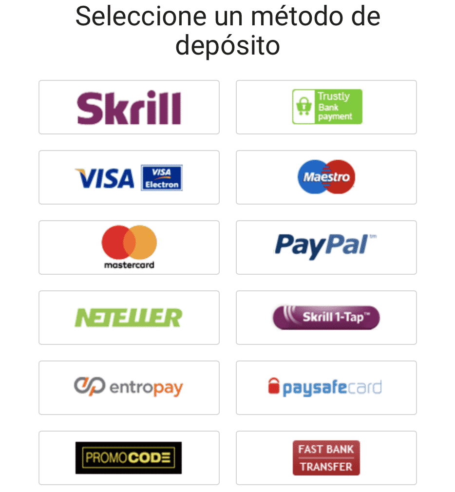 Bwin métodos de pago