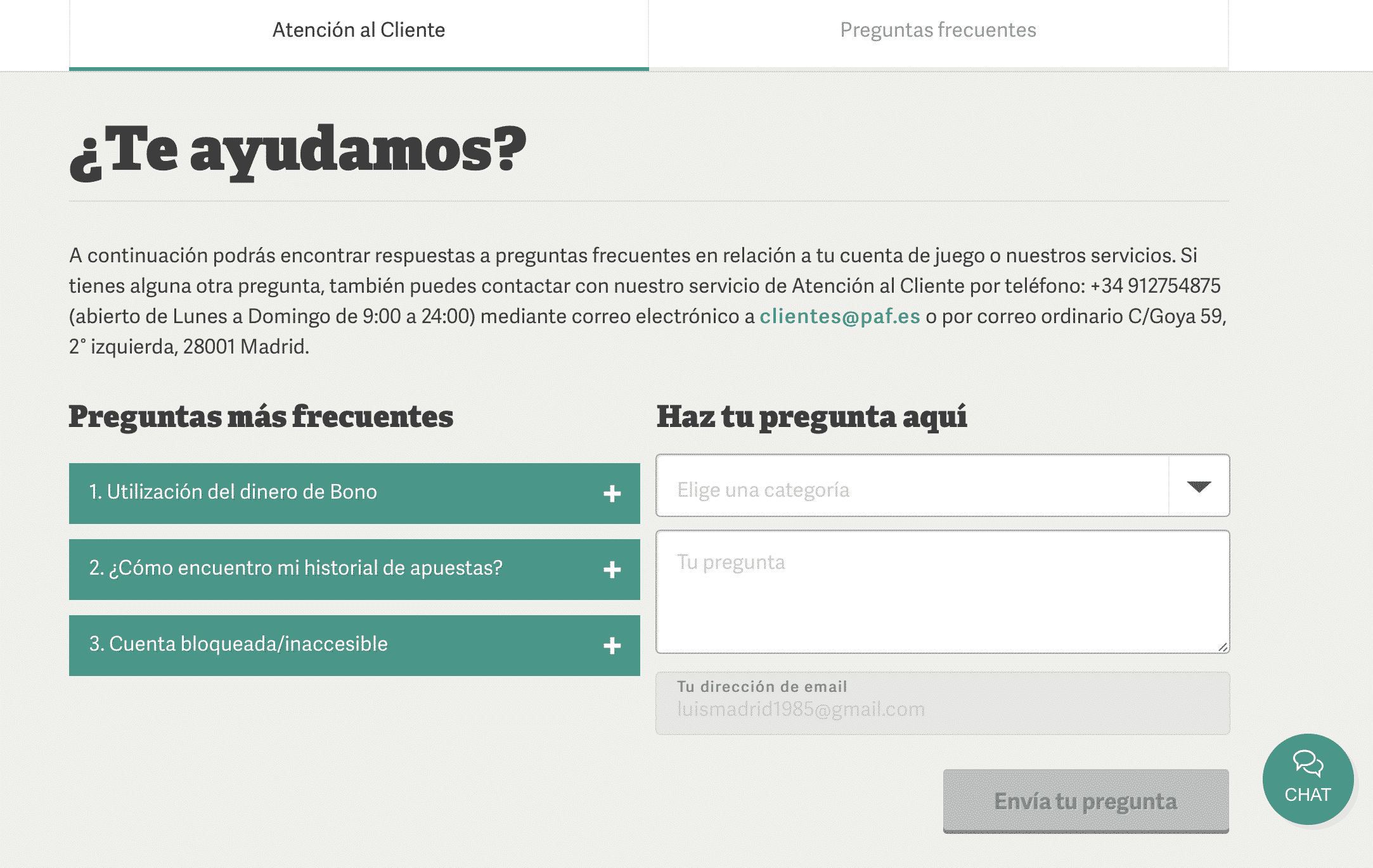 Paf atención al cliente