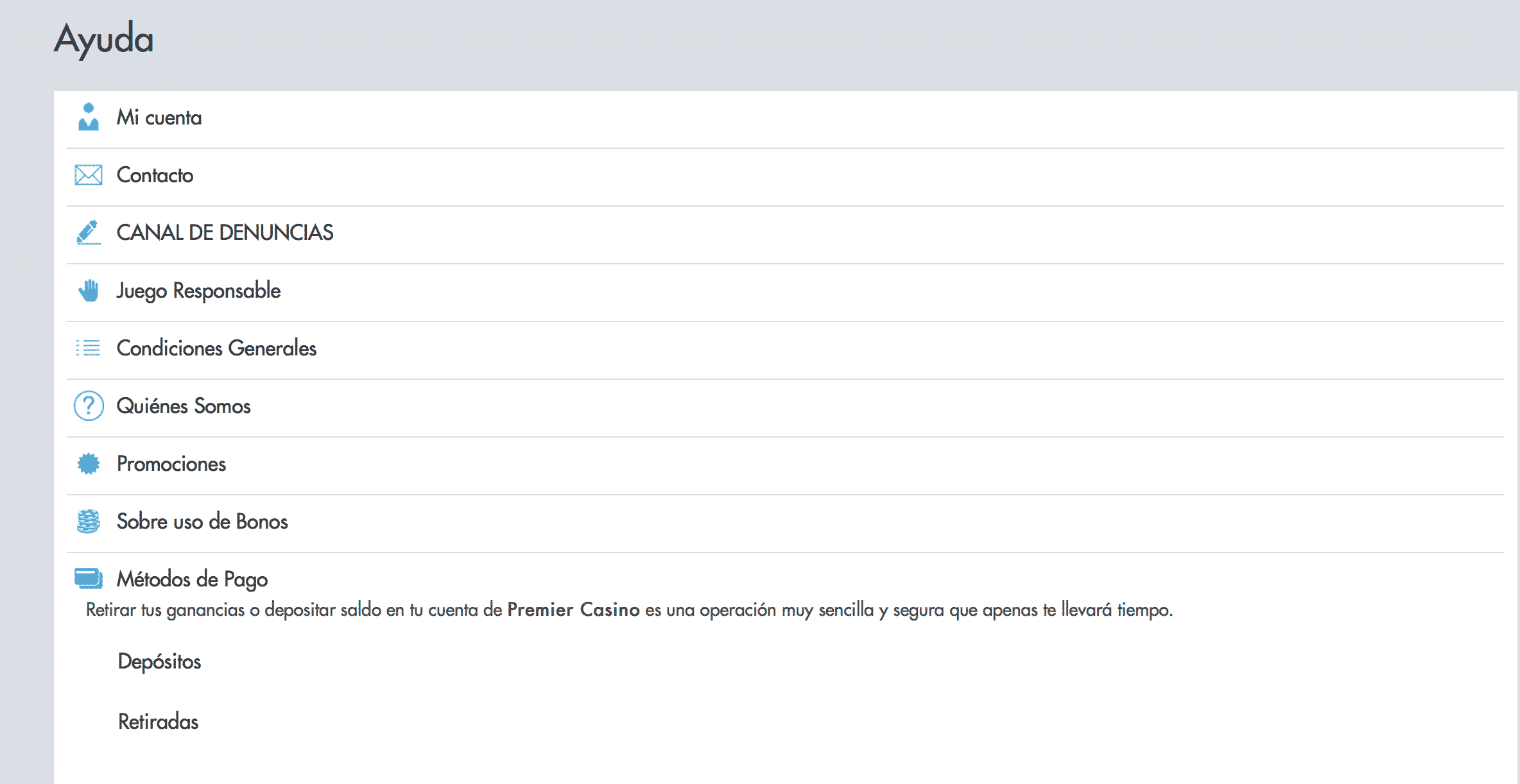 Premier Casino Ayuda