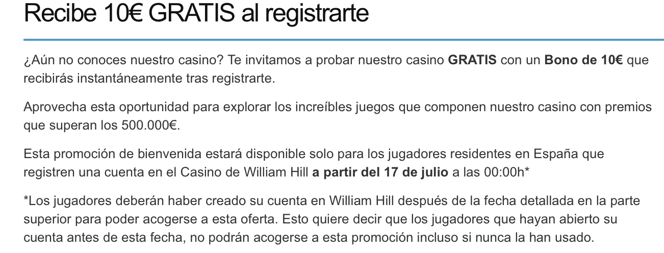 Willliam Hill 10€ gratis