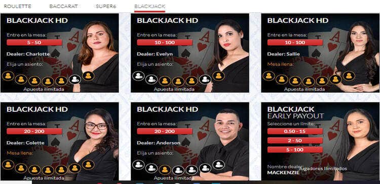 interfaz de JuegaEnLínea para blackjack