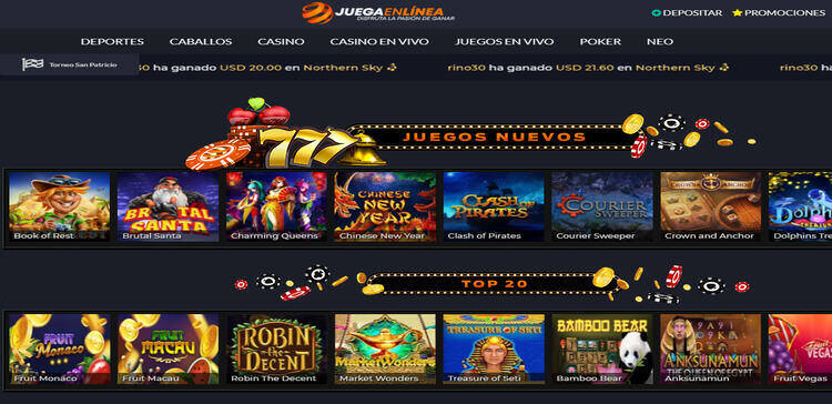 Interfaz de casino de JuegoEnLínea.